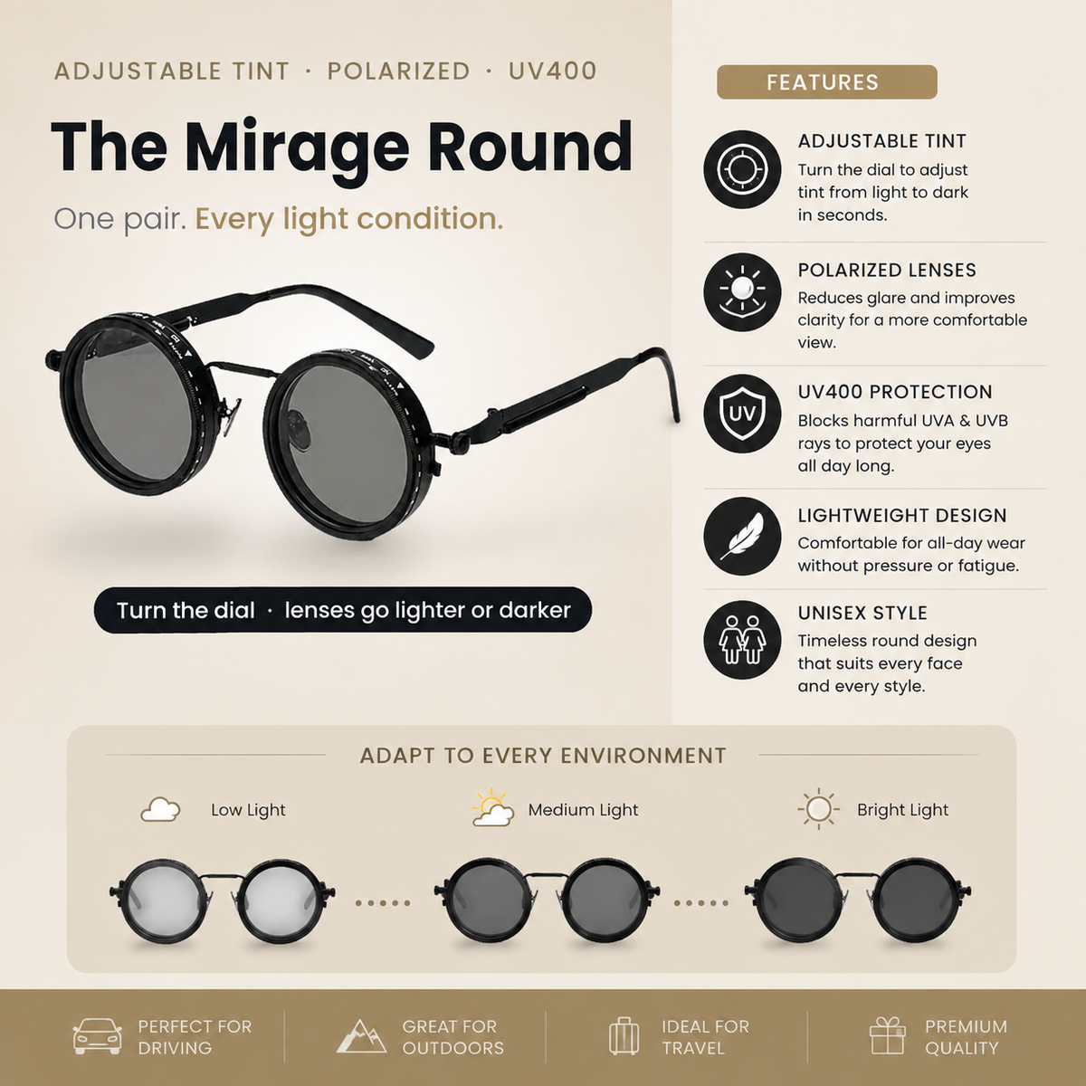 adjustable tint sun glasses